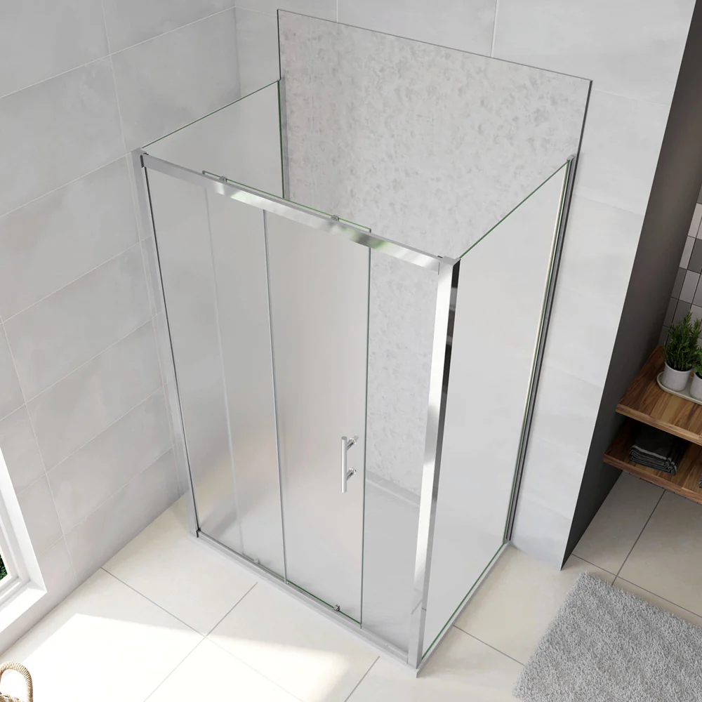 120cm Box Doccia a Tre Lati Porta Scorrevole con 2 Parete Fissa Vetro Temperato 5mm Satinato Opaco H.185cm - Image 3