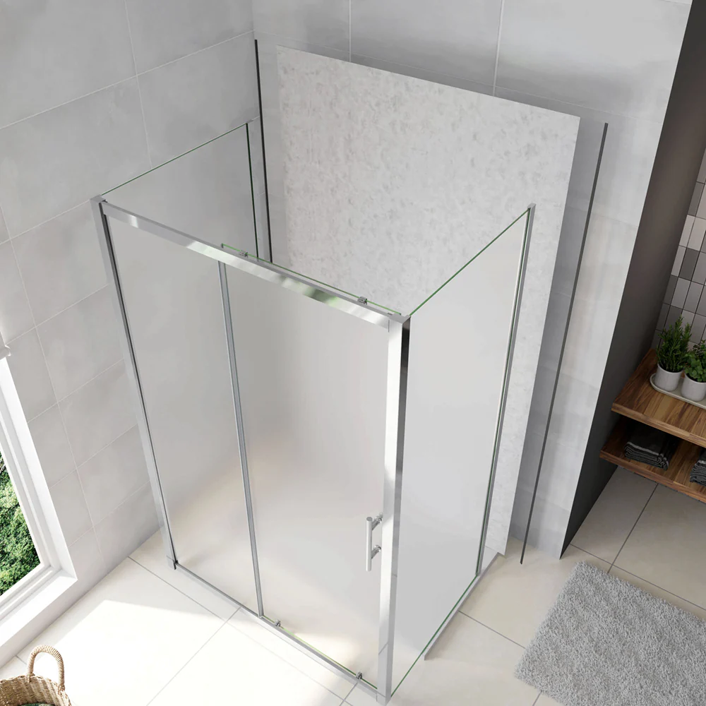 120cm Box Doccia a Tre Lati Porta Scorrevole con 2 Parete Fissa Vetro Temperato 5mm Satinato Opaco H.185cm - Image 4
