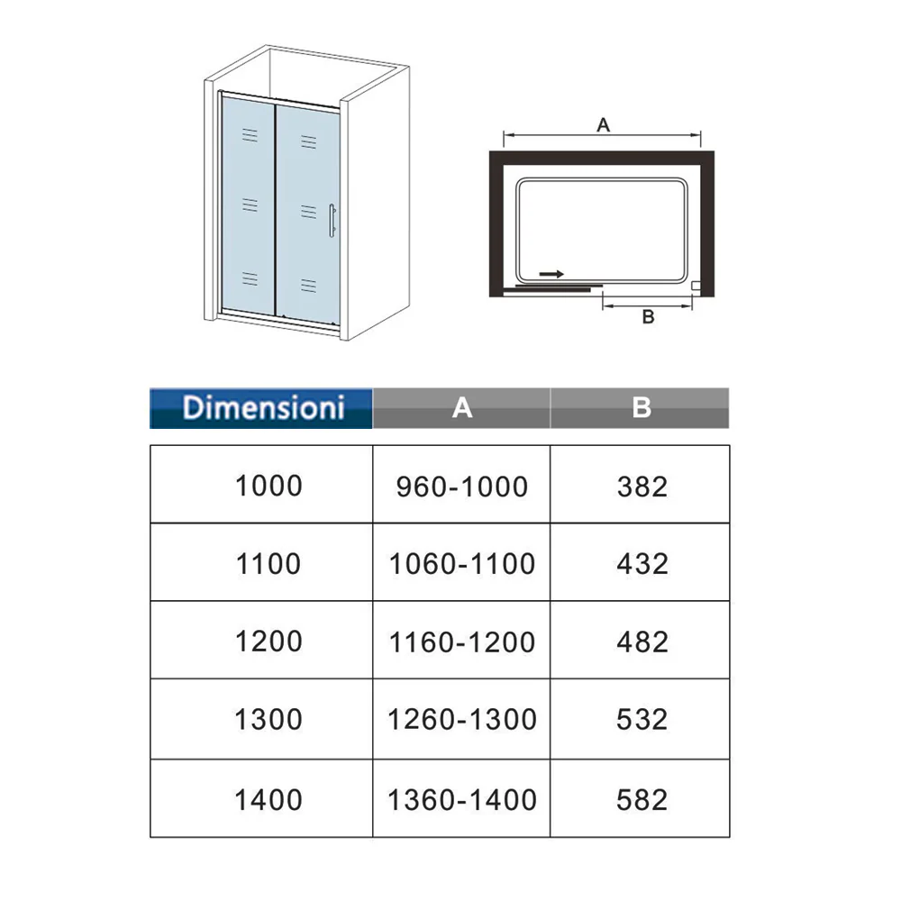 185cm Porta Doccia Per Nicchia Anta Scorrevole Ingresso Laterale In Vetro Temperato 5mm Satinato Opaco - Image 9
