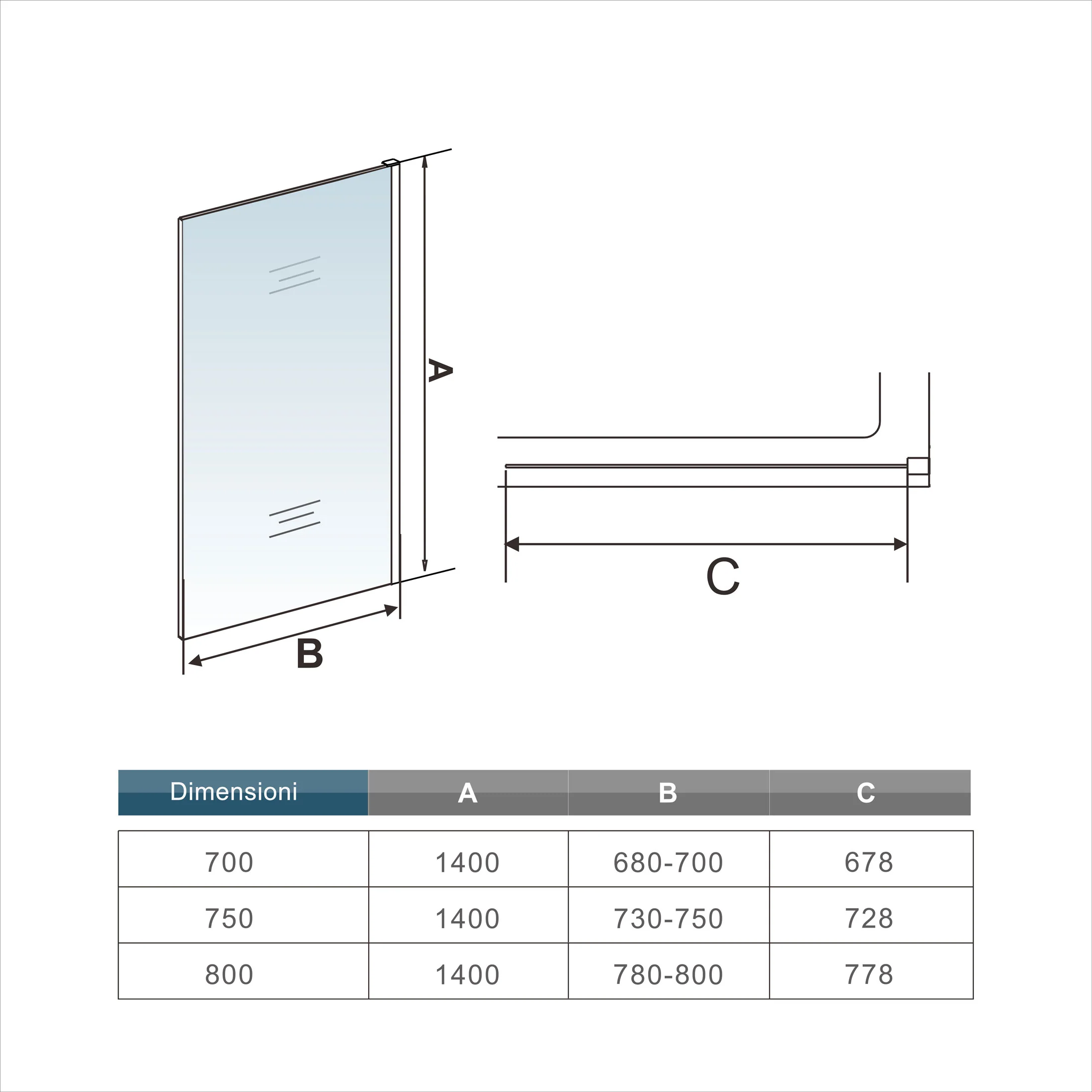 140cm Sopravasca WALK IN Parete Fissa Doccia Per Vasca Pannello Singolo Vetro Temperato 6mm Trasparente Anticalcare Cromato Lucido - Image 9