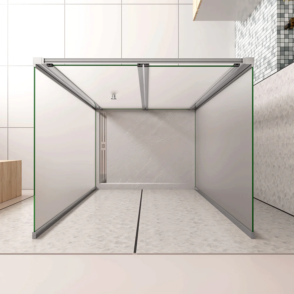 185cm Box Doccia a Tre Lati Porta a Soffietto con Doppia Parete Fissa in Vetro Temperato Satinato Opaco 5mm Profilo Cromato Lucido - Image 6