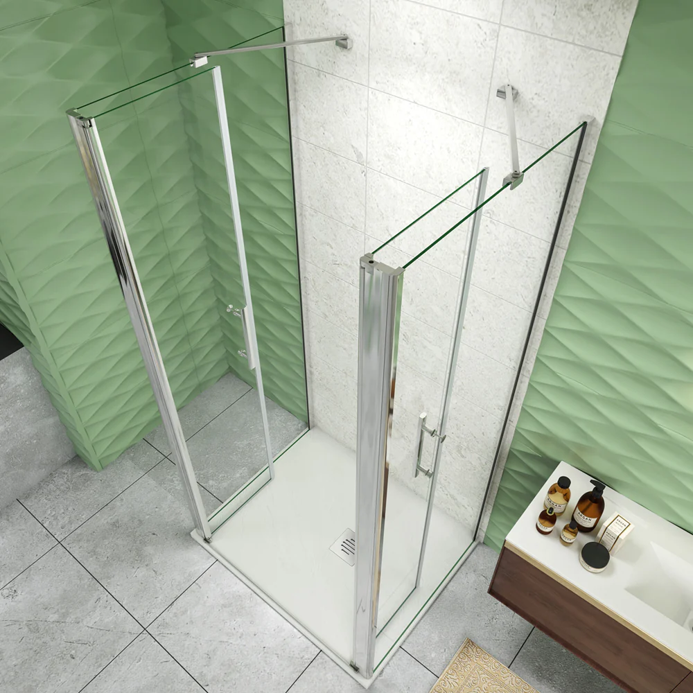 185cm Box Doccia a Tre Lati Porta Battente Saloon Doppia Parete Fissa Vetro da 6mm Temperato Anticalcare Barra Stabilizzatrice 45cm Cromo Lucido - Image 5