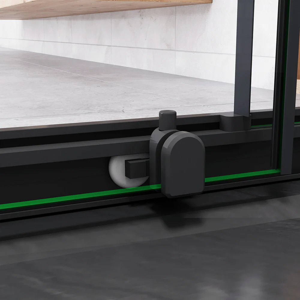185cm Box Doccia a Tre Lati Porta Scorrevole con Doppia Parete Fissa Vetro Temperato 5 mm Trasparente Profilo Nero Opaco - Image 5