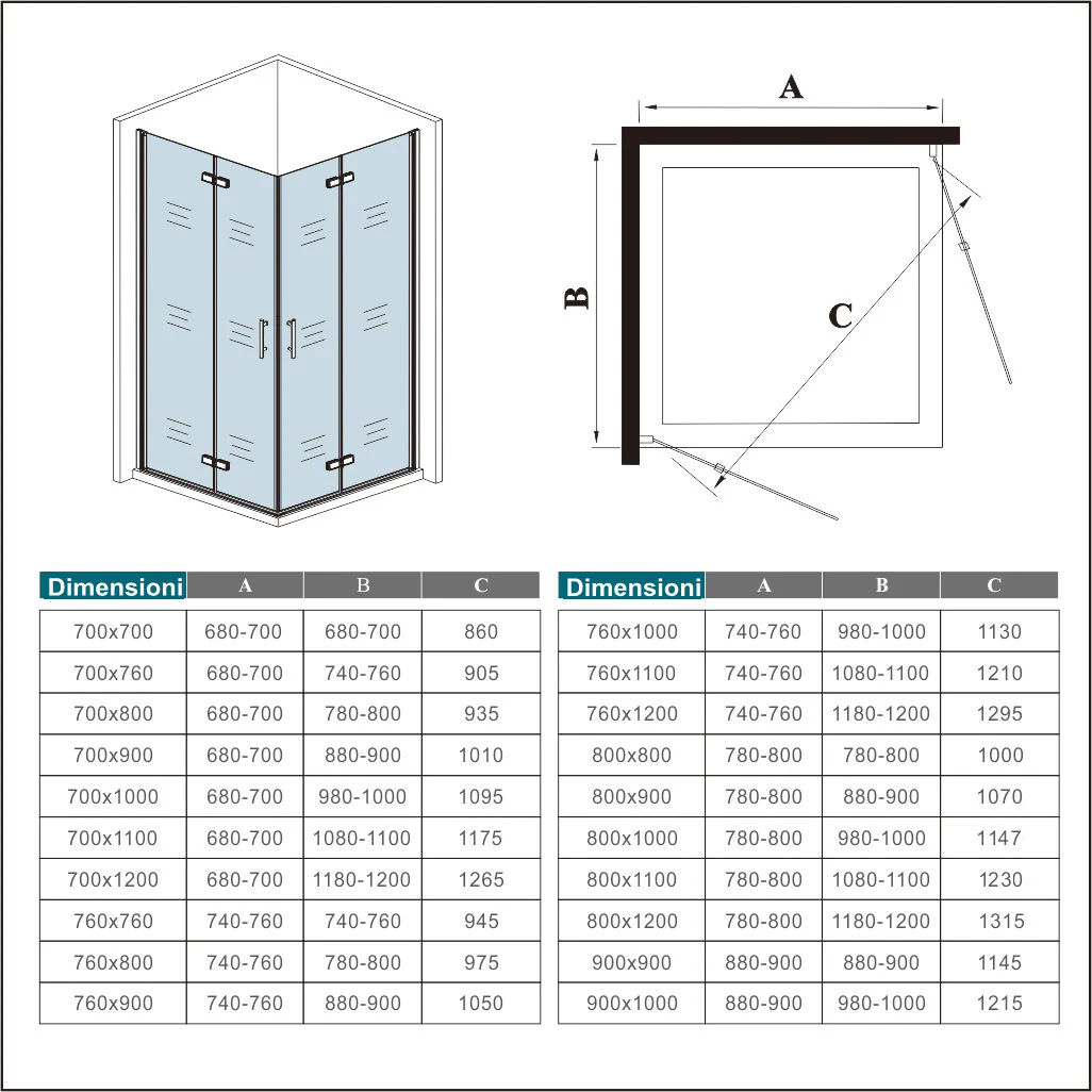 185cm Box Doccia Angolare Doppia Porta Battente Pieghevole Vetro Temperato Trasparente 6 mm Anticalcare Telaio Dorato Spazzolato - Image 10
