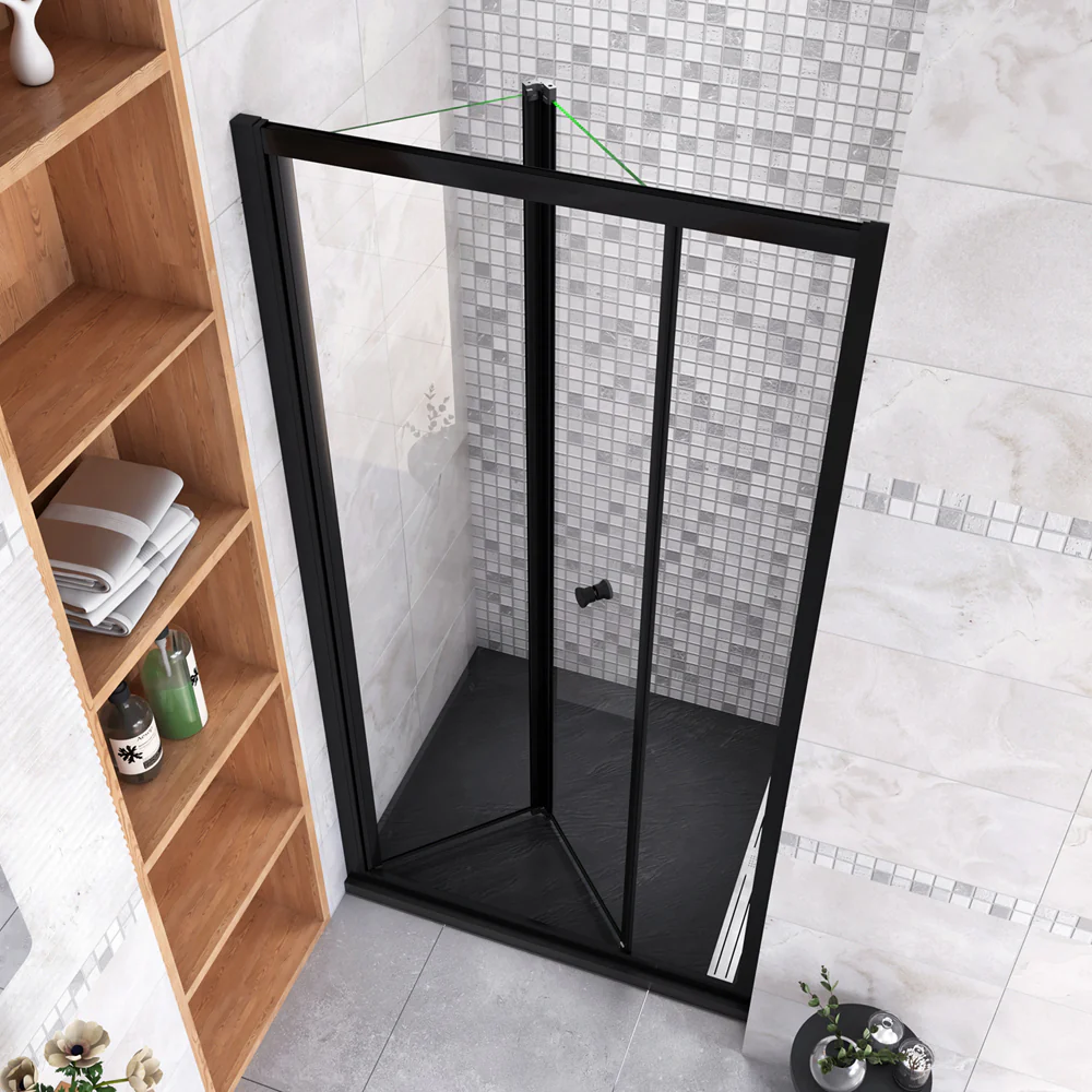 185cm Box Doccia per Nicchia Porta a Soffietto Vetro Temperato 5mm Trasparente Profilo Nero Opaco - Image 3