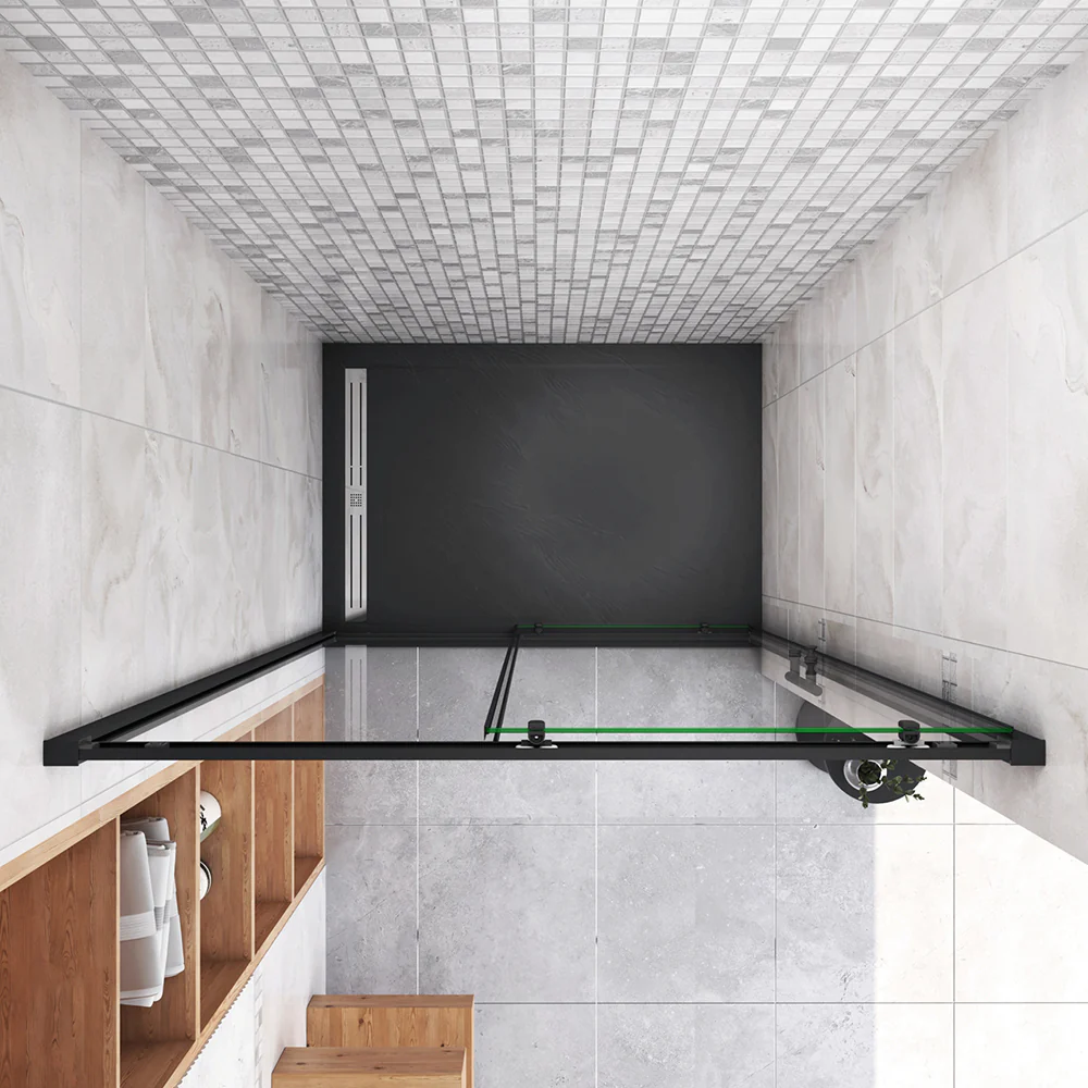 185cm Box Doccia Per Nicchia Porta Scorrevole Ingresso Laterale in Vetro 5mm Temperato Trasparente Profilo Nero Opaco - Image 4