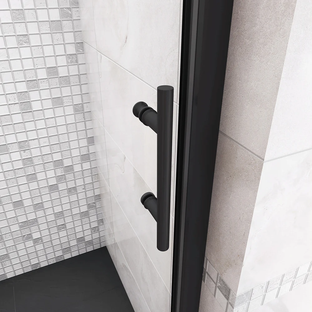 185cm Box Doccia Per Nicchia Porta Scorrevole Ingresso Laterale in Vetro 5mm Temperato Trasparente Profilo Nero Opaco - Image 6