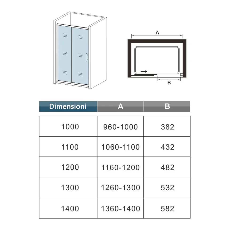 185cm Box Doccia Per Nicchia Porta Scorrevole Ingresso Laterale in Vetro 5mm Temperato Trasparente Profilo Nero Opaco - Image 9