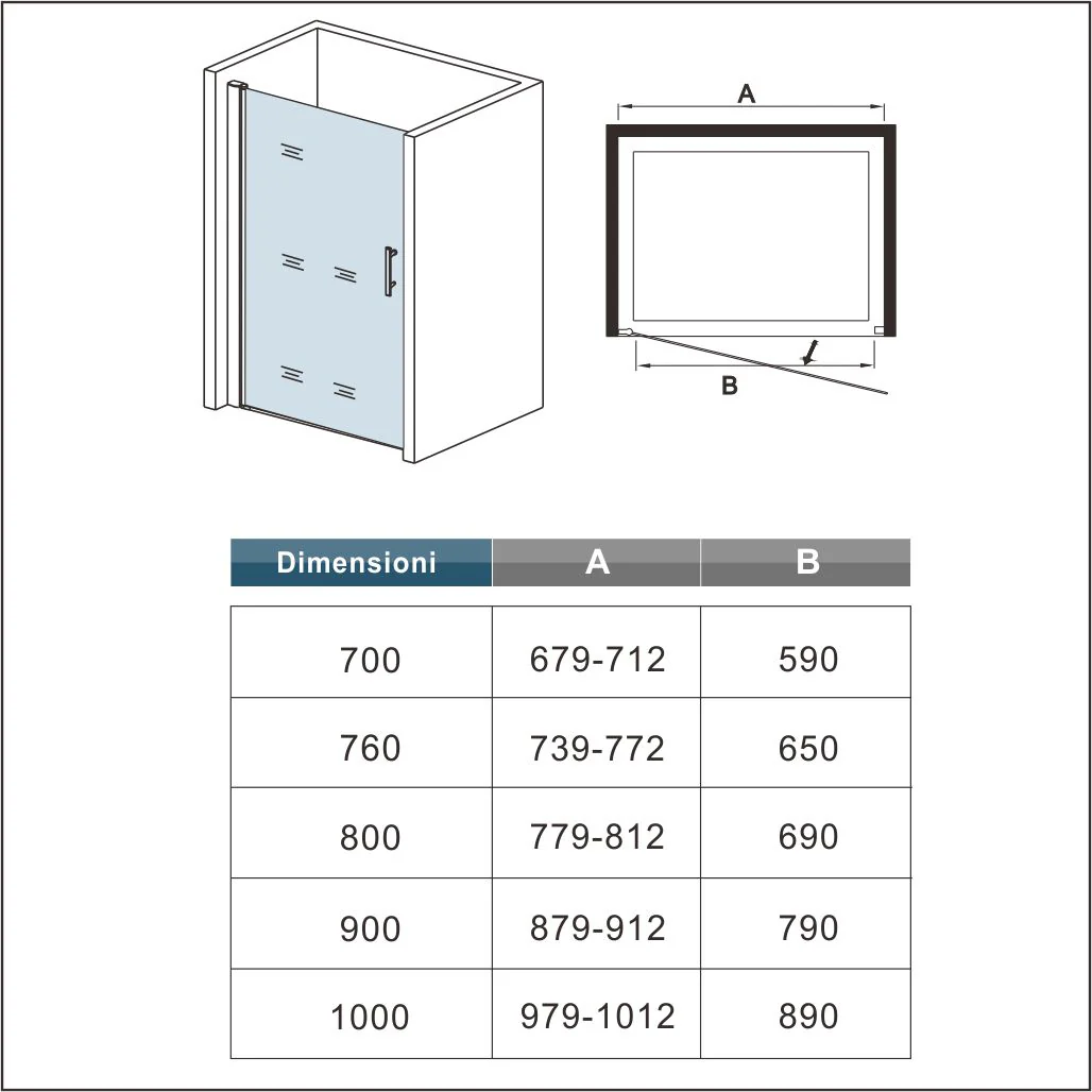 Aica 187cm Box Doccia Per Nicchia Porta Battente Vetro 6 mm Temperato Trasparente Anticalcare Telaio Cromo Lucido - Image 7