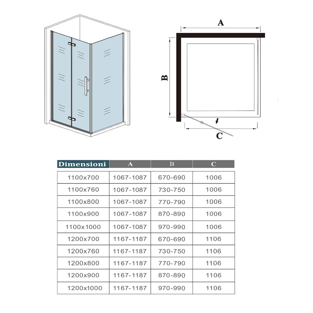 190cm Box Doccia Angolare Porta Battente Pieghevole con Parete Fissa in Vetro Temperato 5 mm Anticalcare Barra da 45cm Nera Opaca Piatto Doccia incluso - Image 11