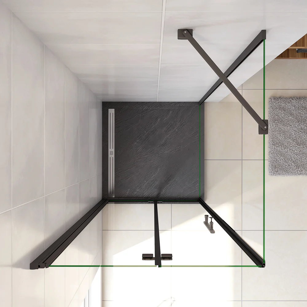 190cm Box Doccia Angolare Porta Battente Pieghevole con Parete Fissa in Vetro Temperato 5 mm Anticalcare Barra da 45cm Nera Opaca Piatto Doccia incluso - Image 6