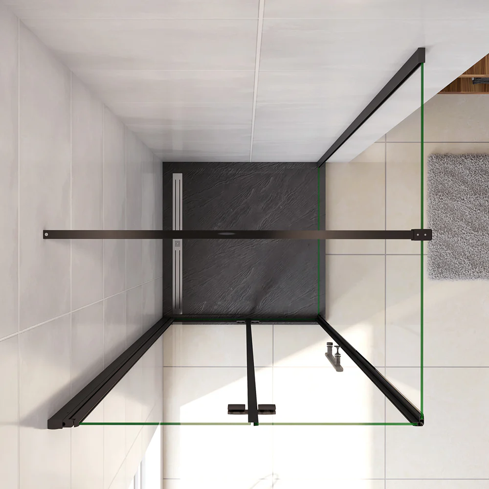 190cm Box Doccia Angolare Porta Battente Pieghevole con Parete Fissa in Vetro Temperato 5 mm Anticalcare Barra da 90 cm Nera Opaca Piatto Doccia incluso - Image 8