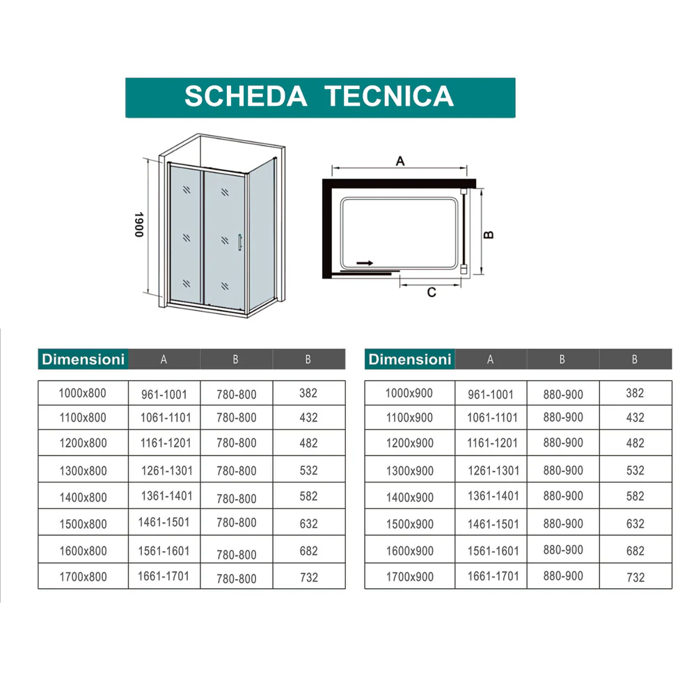 190cm Box Doccia Angolare Porta Scorrevole con Parete Fissa in Vetro Temperato Serigrafato Opaco Graduale Profili Cromato Lucido - Image 9
