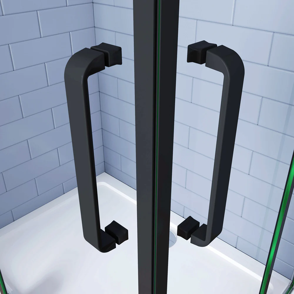 195cm Box Doccia Angolare Doppia Porta Battente in Vetro Temperato 8 mm Anticalcare con 2 Barre Stabilizzatrici Telaio Nero Opaco - Image 6
