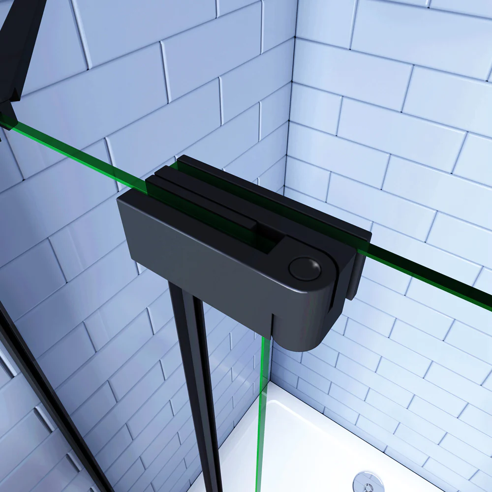 195cm Box Doccia Angolare Doppia Porta Battente in Vetro Temperato 8 mm Anticalcare con 2 Barre Stabilizzatrici Telaio Nero Opaco - Image 8