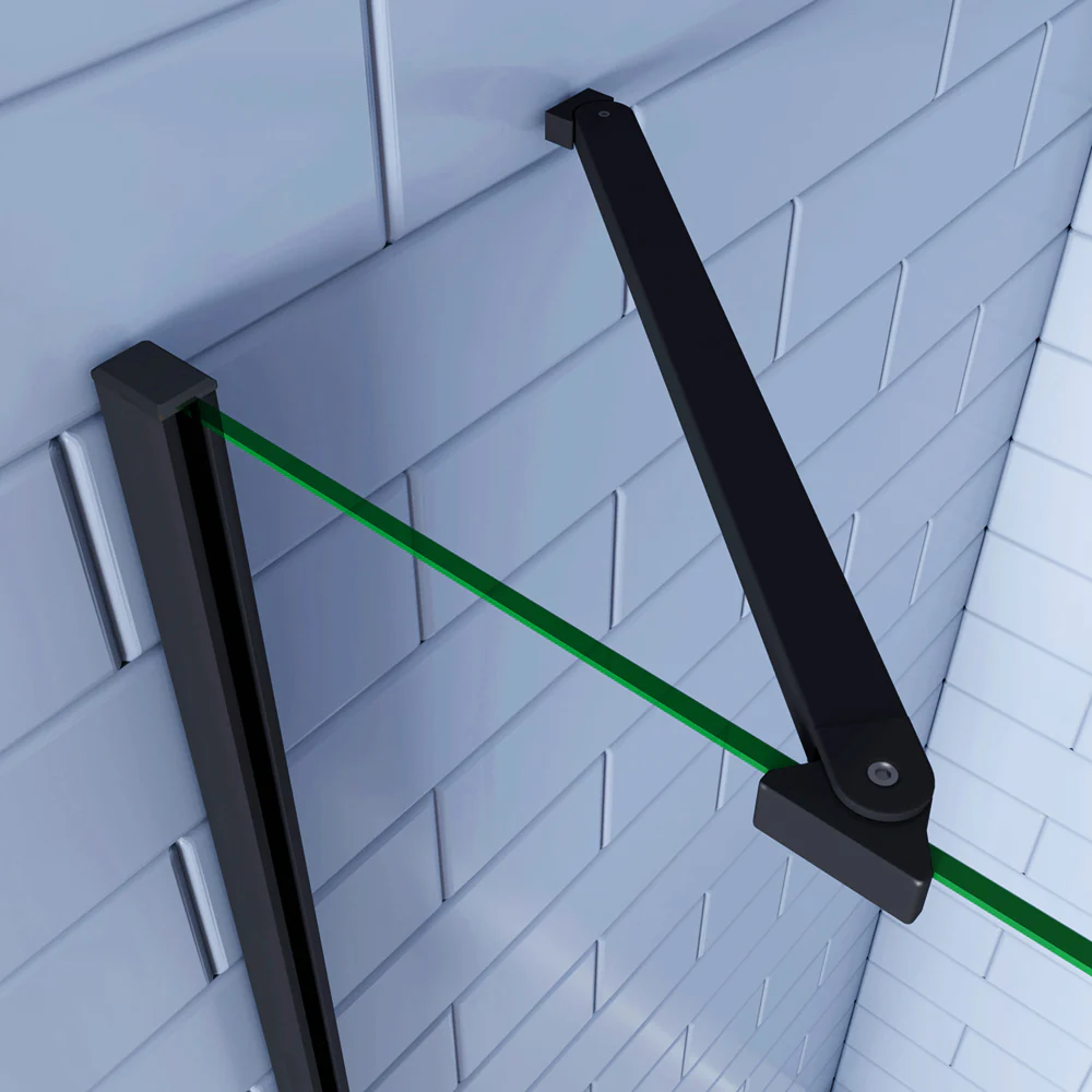 195cm Box Doccia Angolare Doppia Porta Battente in Vetro Temperato 8 mm Anticalcare con 2 Barre Stabilizzatrici Telaio Nero Opaco - Image 9