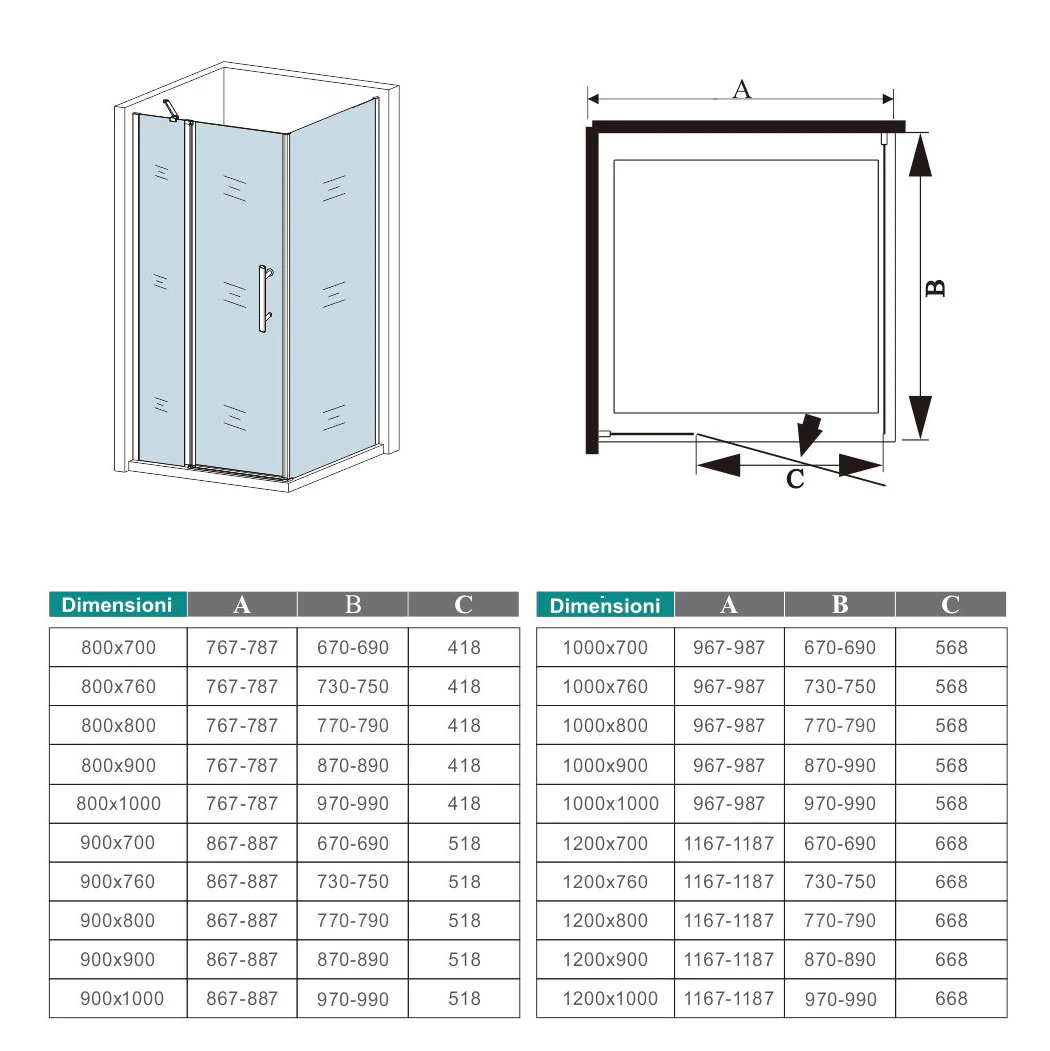 195cm Box Doccia Angolare Porta Battente con Parete Fissa in Vetro Temperato 6mm Anticalcare con 2 Barre Stabilizzatrici Telaio Cromo Lucido - Image 7