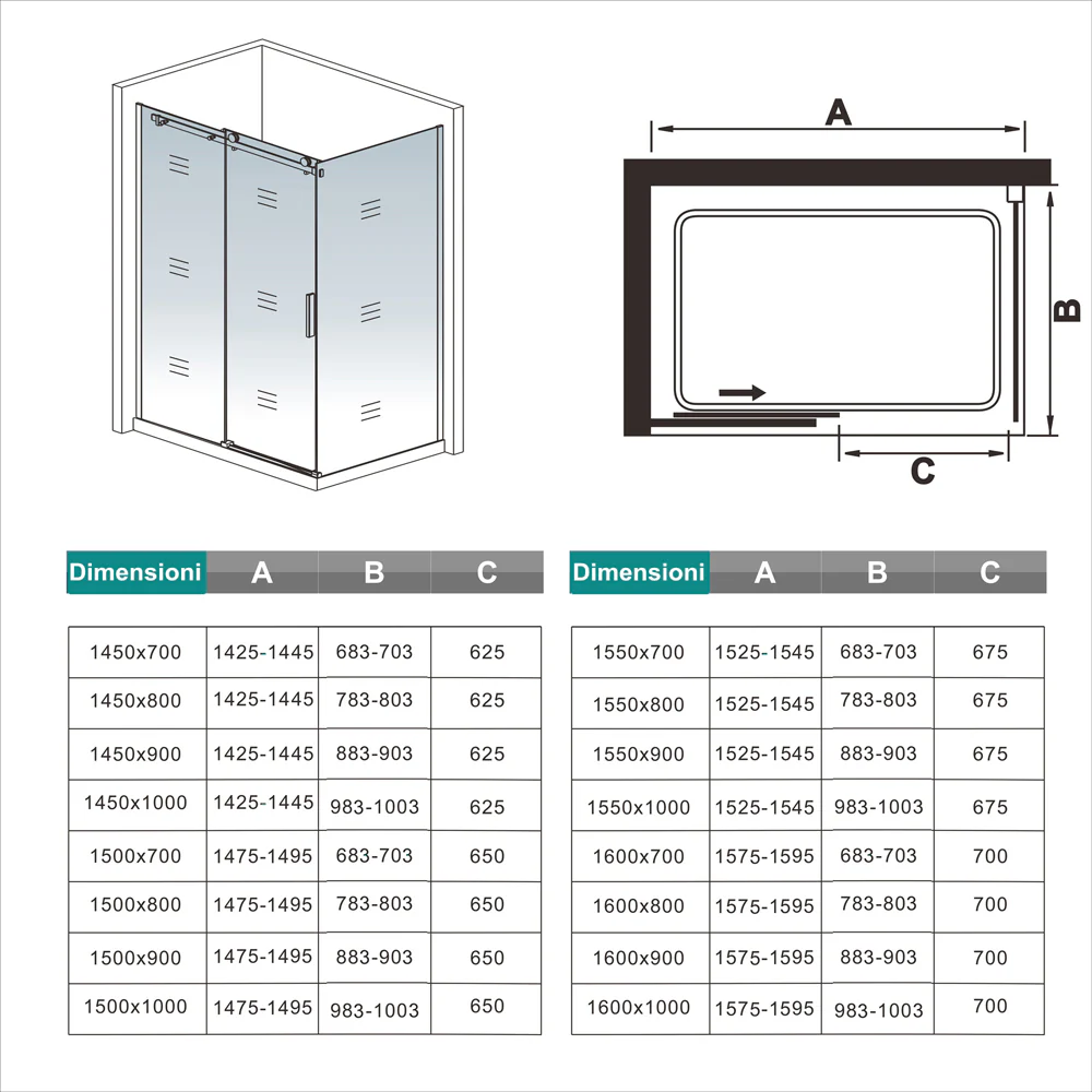 195cm Box Doccia Angolare Porta Scorrevole con Parete Fissa in Vetro da 6mm Temperato Trasparente Cromo Lucido - Image 10