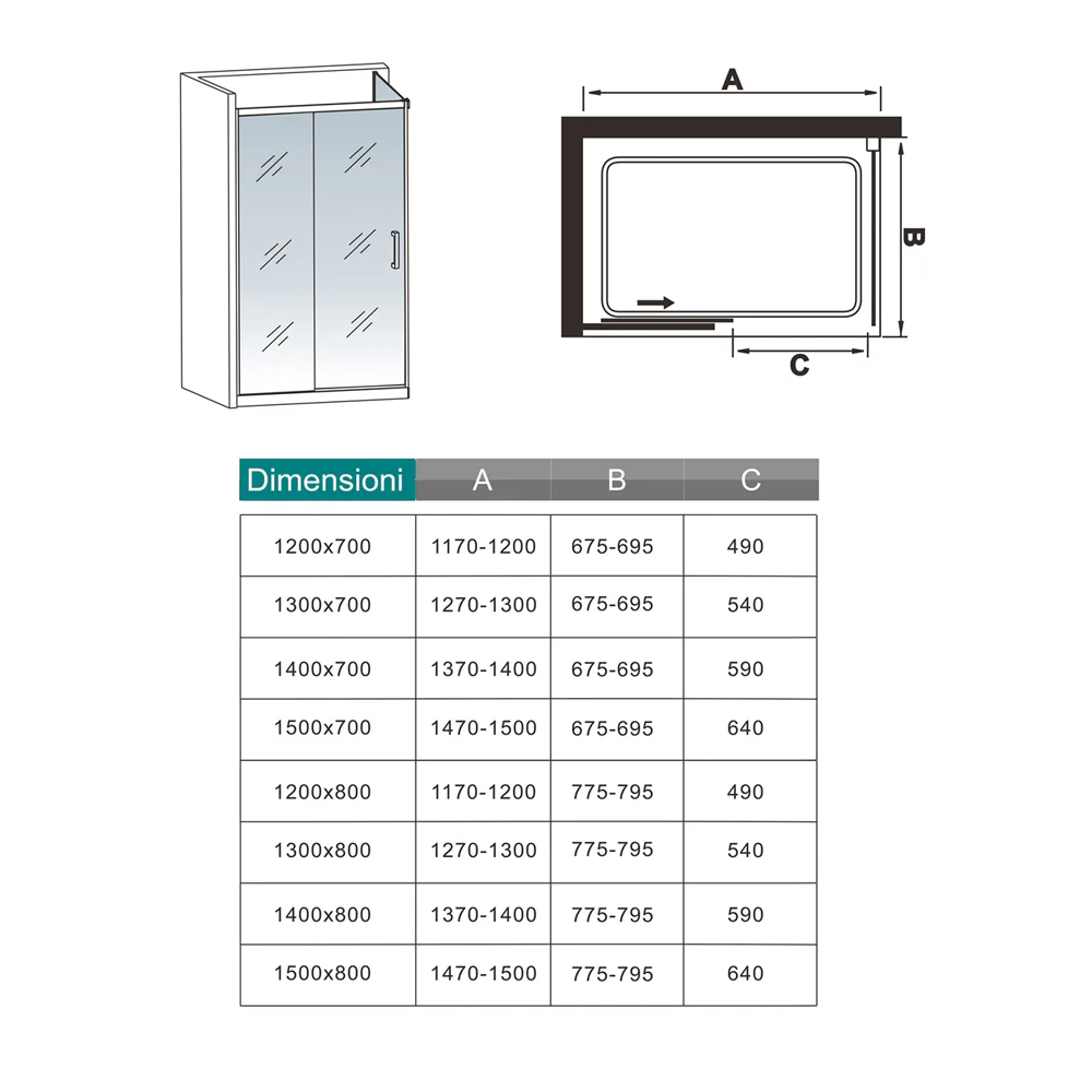 195cm Box Doccia Angolare Porta Scorrevole con Parete Fissa Vetro 8mm Temperato Anticalcare Trasparente Profilo Nero Opaco Softclose - Image 9