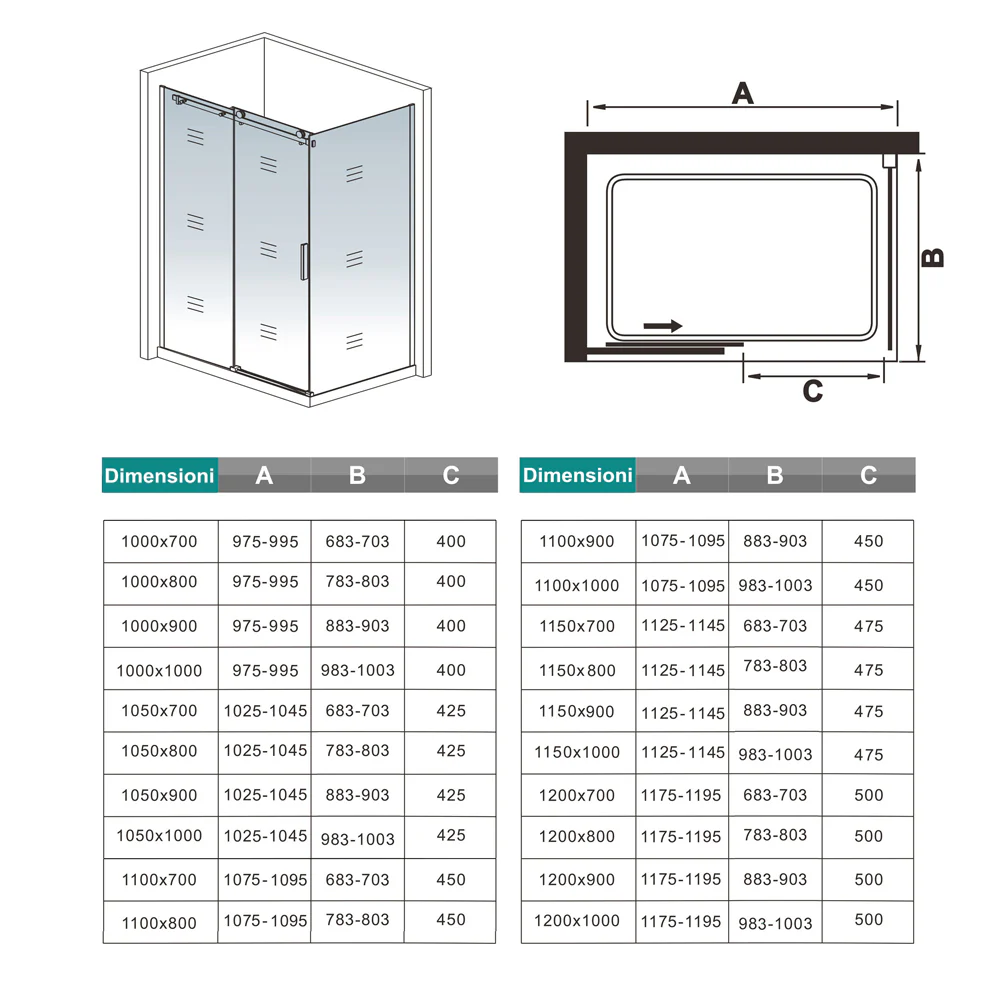 195cm Box Doccia Angolare Porta Scorrevole Ingresso Destro con Parete Fissa 80cm in Vetro da 8mm Temperato Satinato Cromo Lucido - Image 6