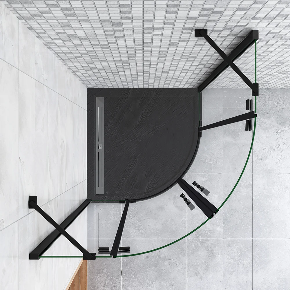195cm Box Doccia Semicircolare Doppia Porta Battente Vetro 6mm Temperato Trasparente Easyclean, Barra Stabilizzatrice e Telai in Nero Opaco - Image 5
