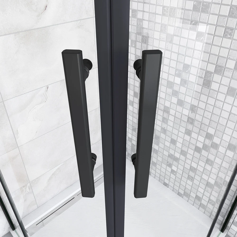 195cm Box Doccia Semicircolare Doppia Porta Battente Vetro 6mm Temperato Trasparente Easyclean, Barra Stabilizzatrice e Telai in Nero Opaco - Image 7