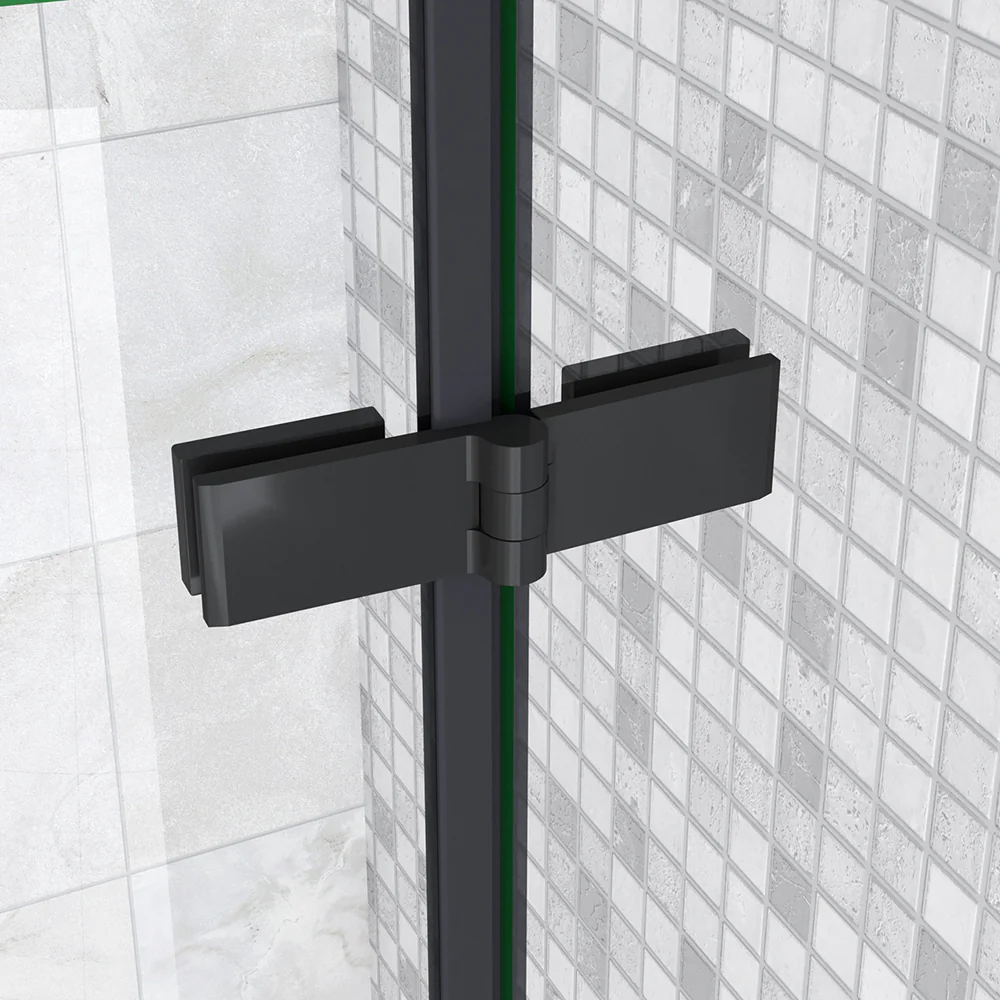 195cm Box Doccia Semicircolare Doppia Porta Battente Vetro 6mm Temperato Trasparente Easyclean, Barra Stabilizzatrice e Telai in Nero Opaco - Image 9