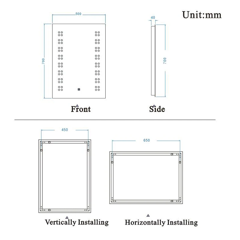 Aica 50X70cm Specchio Quadrato per Bagno Specchio Cosmetico per Interruttore Touch Control Anti-appannamento Bagno - Image 8
