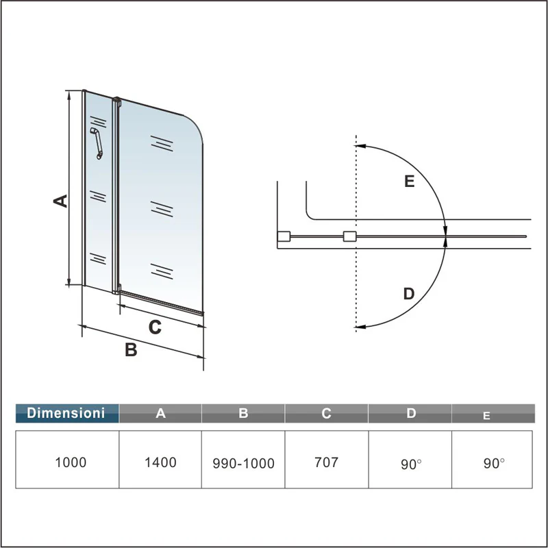 Aica 100X140cm Sopravasca Parete Vasca Apribile Barra Stabilizzatrice Vetro Temperato 4 mm Telaio Con Processo Di Elettroforesi - Image 6