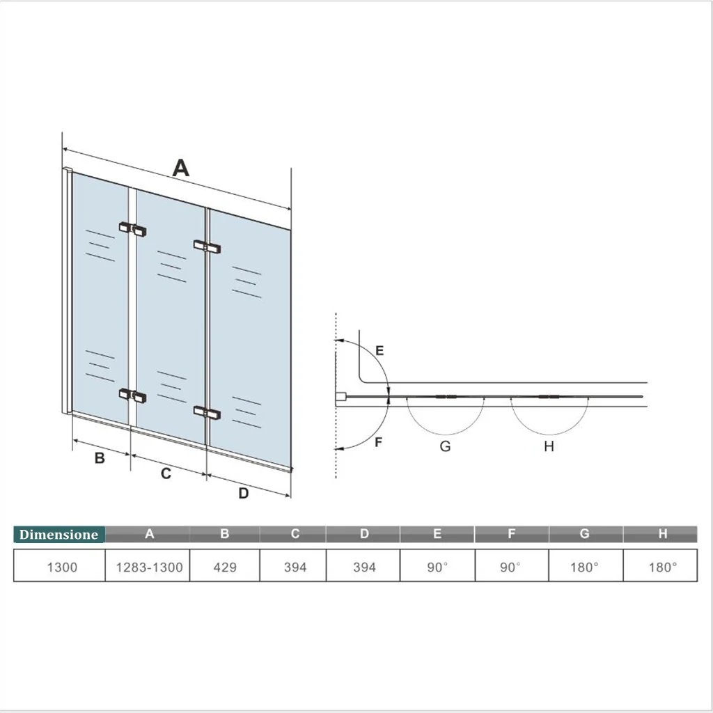 Aica 130x140 cm Sopravasca Parete Per Vasca Pieghevole a Libro Vetro 6 mm Temperato Trasparente Anticalcare Da 3 Antine - Image 11