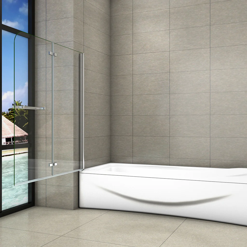 Aica 140 cm Sopravasca Parete Vasca da Bagno Due Ante Movibili con Maniglia Portasciugamani Vetro 6 mm Temperato Anticalcare - Image 2