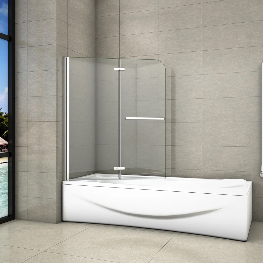Aica 140 cm Sopravasca Parete Vasca da Bagno Due Ante Movibili con Maniglia Portasciugamani Vetro 6 mm Temperato Anticalcare - Image 3