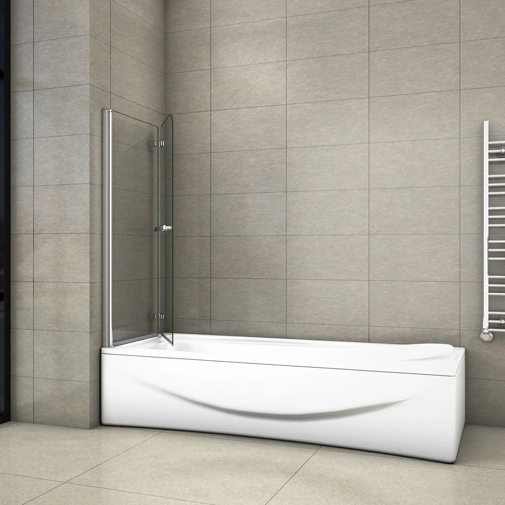 Aica 140 cm Sopravasca Parete Vasca da Bagno Due Ante Movibili con Maniglia Portasciugamani Vetro 6 mm Temperato Anticalcare - Image 4