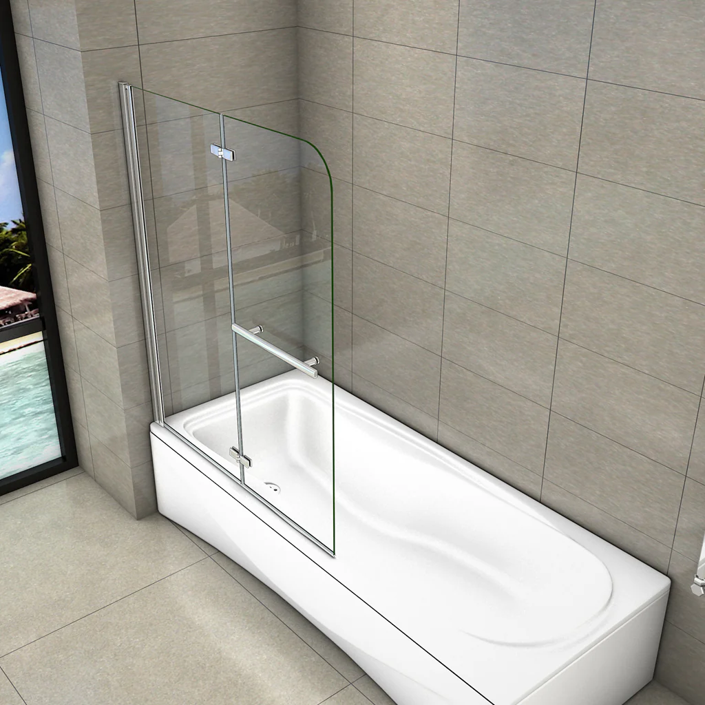 Aica 140 cm Sopravasca Parete Vasca da Bagno Due Ante Movibili con Maniglia Portasciugamani Vetro 6 mm Temperato Anticalcare - Image 6