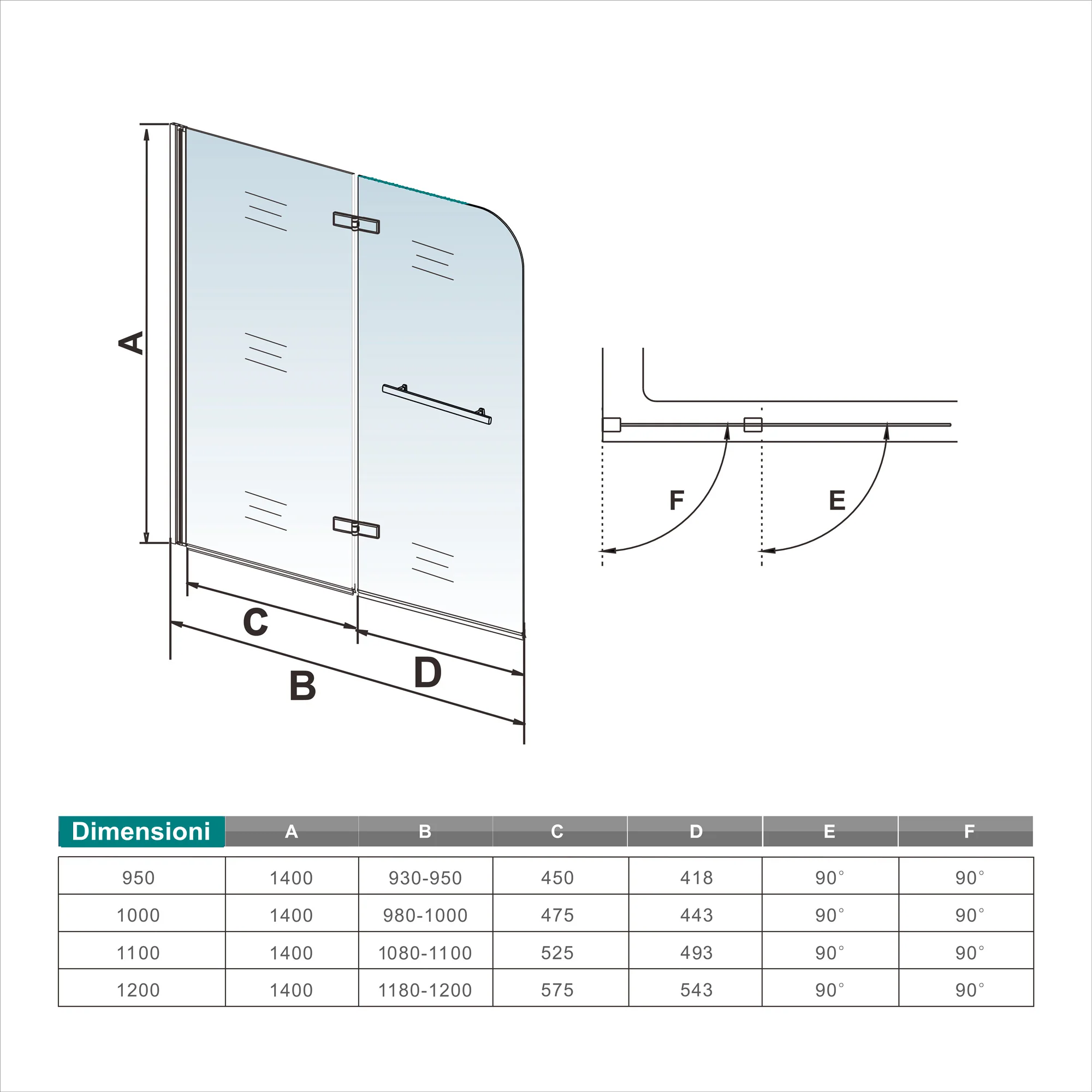 Aica 140 cm Sopravasca Parete Vasca da Bagno Due Ante Movibili con Maniglia Portasciugamani Vetro 6 mm Temperato Anticalcare - Image 9