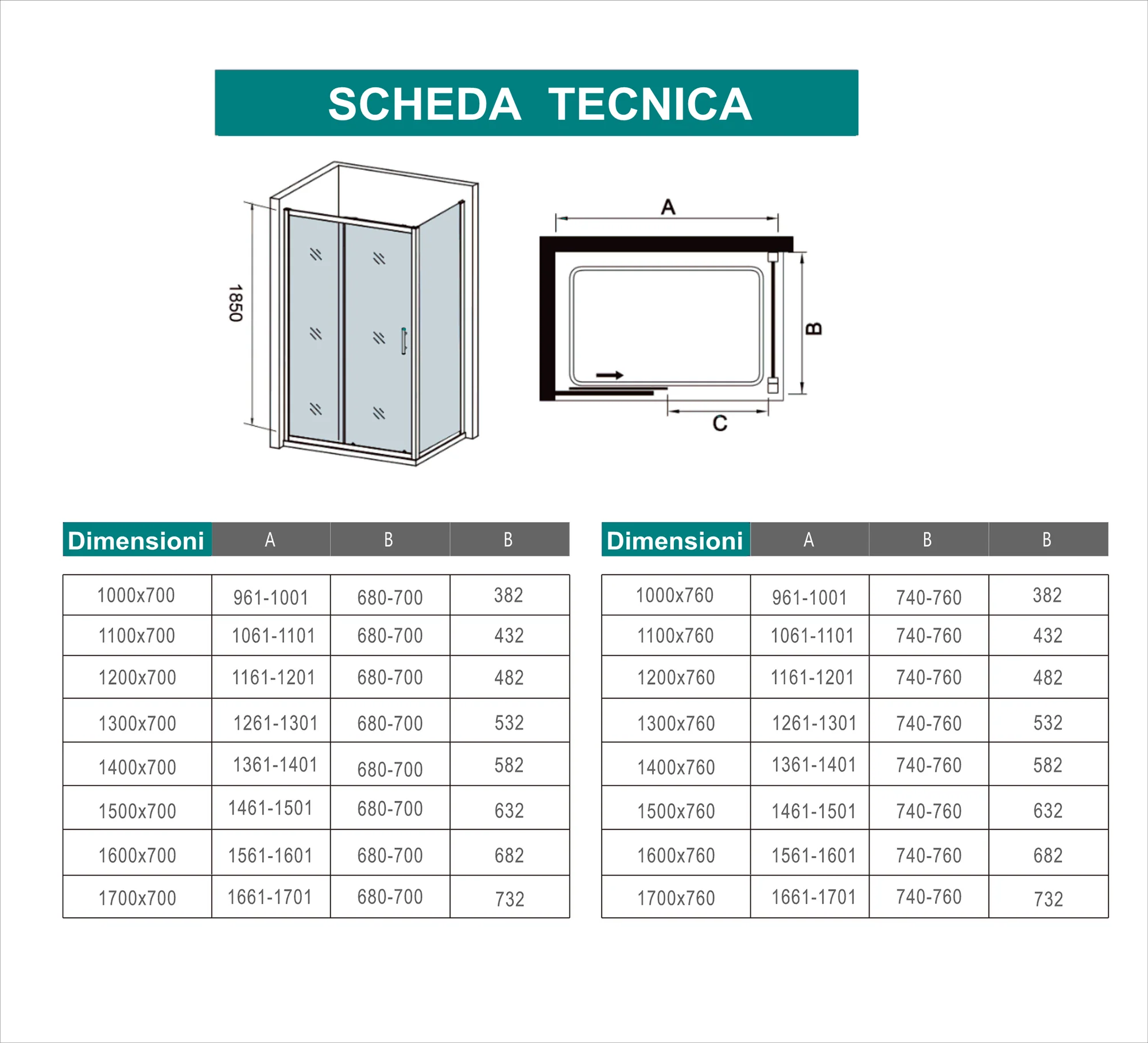 Aica 185 cm Box Doccia Angolare Porta Scorrevole con Parete Fissa Vetro Temperato 5 mm Trasparente Telaio Cromato Lucido - Image 9