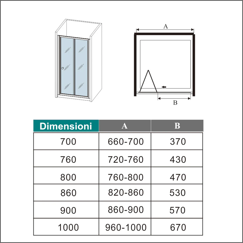 Aica 185 cm Box Doccia per Nicchia Porta a Soffietto Vetro Temperato 5 mm Trasparente Profili Cromati Lucidi - Image 11
