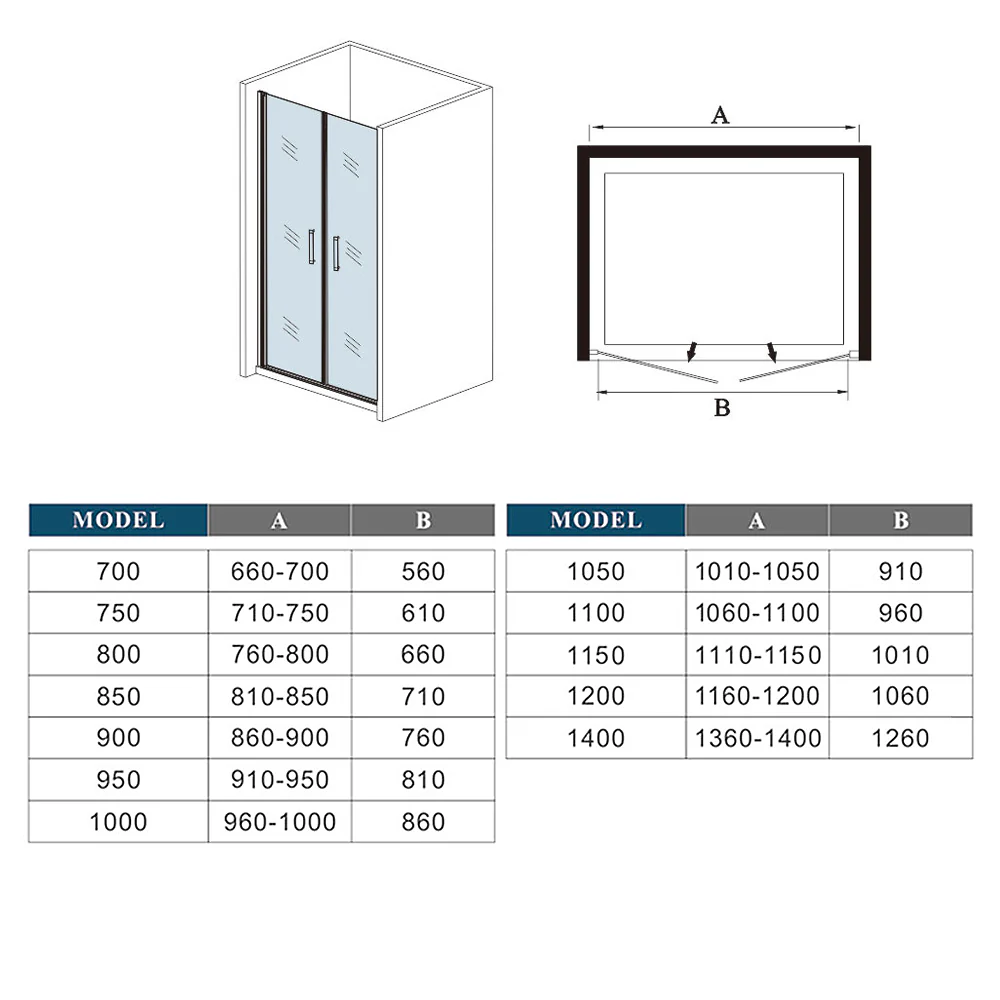 Aica 185 cm Box doccia per Nicchia Porta Battente 2 Ante Saloon Vetro Temperato 5 mm Trasparente Profilo in Alluminio Processo di Elettroforesi - Image 10