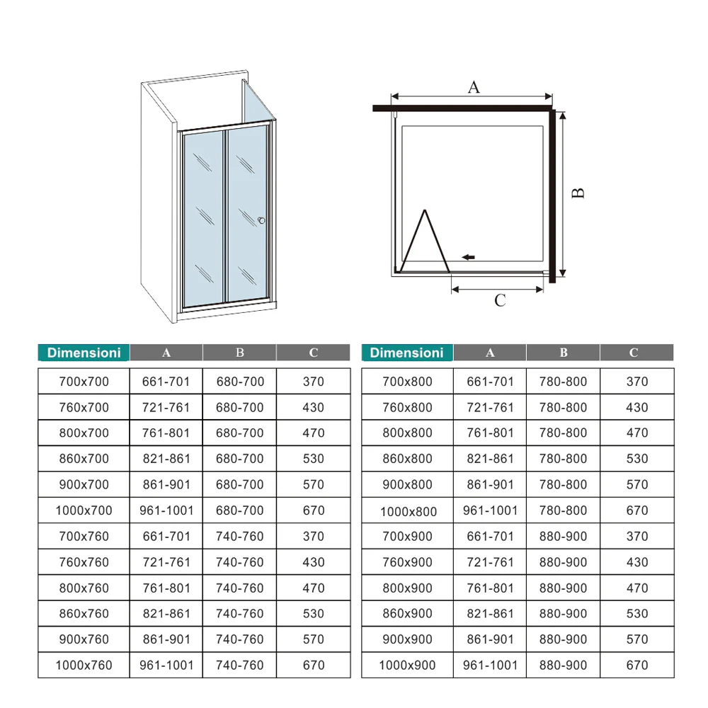 Aica 185cm Box Doccia Angolare Porta a Soffietto con Parete Fissa in Vetro Temperato Trasparente 5 mm Profilo Cromo Lucido - Image 9