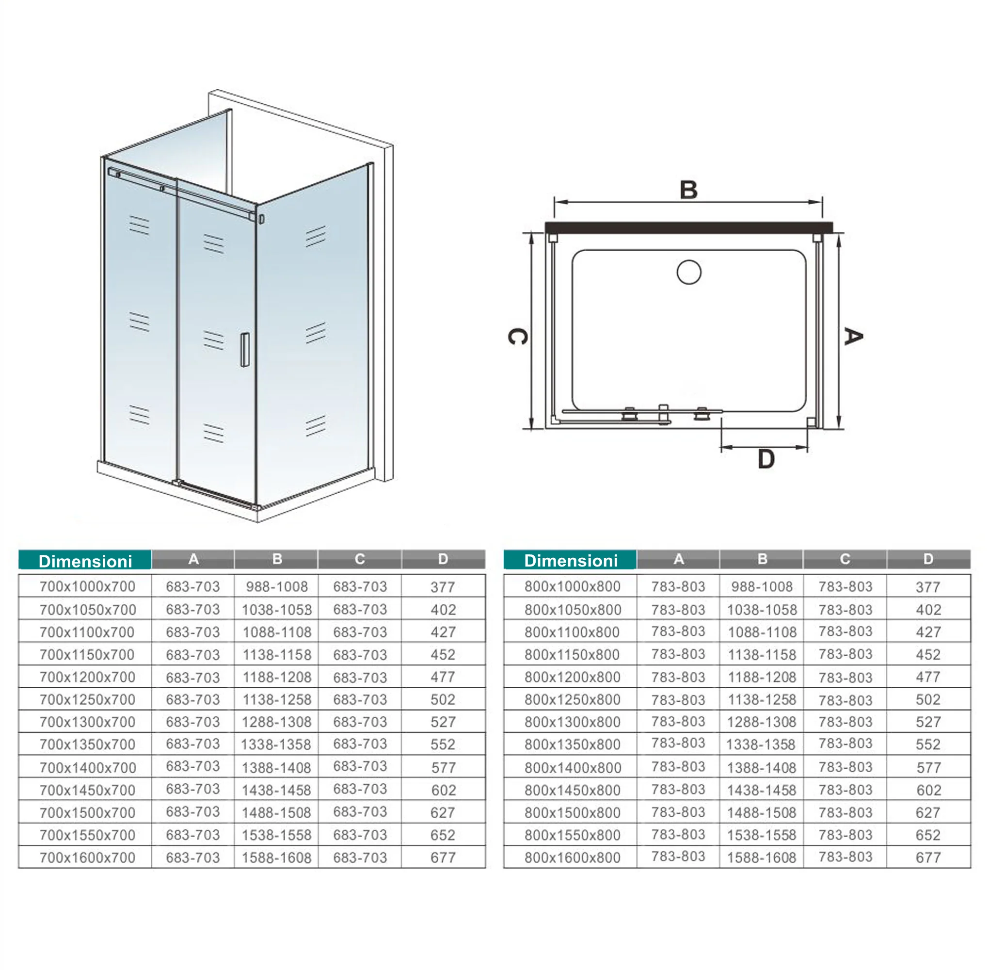 Aica 195 cm Box Doccia a Tre Lati Porta Scorrevole con 2 Pareti Laterali Vetro 8 mm Temperato Trasparente Anticalcare Telaio Cromato Lucido - Image 8