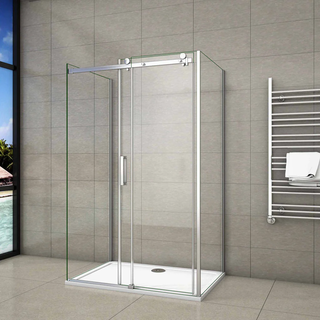 Aica 195 cm Box Doccia a Tre Lati Porta Scorrevole con Doppia Parete Laterale Vetro 8 mm Temperato Trasparente Anticalcare Telaio Cromato Lucido - Image 3