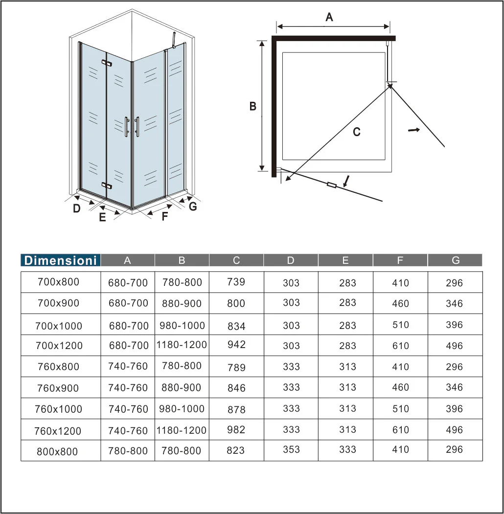 Aica 195 cm Box Doccia Angolare Porta Pieghevole Porta Battente Vetro 6mm Anticalcare Trasparente Barra Stabilizzatrice Cromo Lucido - Image 10