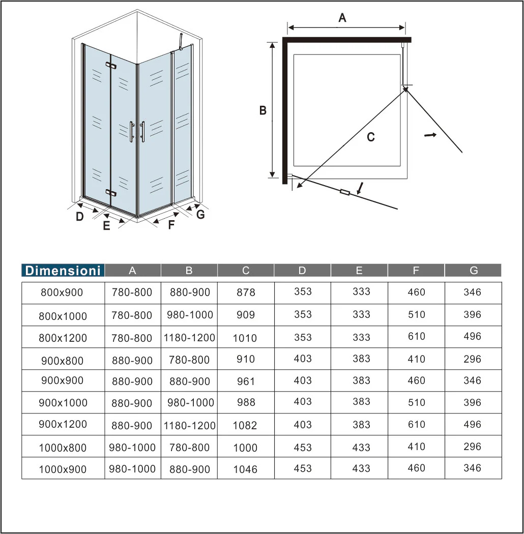 Aica 195 cm Box Doccia Angolare Porta Pieghevole Porta Battente Vetro 6mm Anticalcare Trasparente Barra Stabilizzatrice Cromo Lucido - Image 11