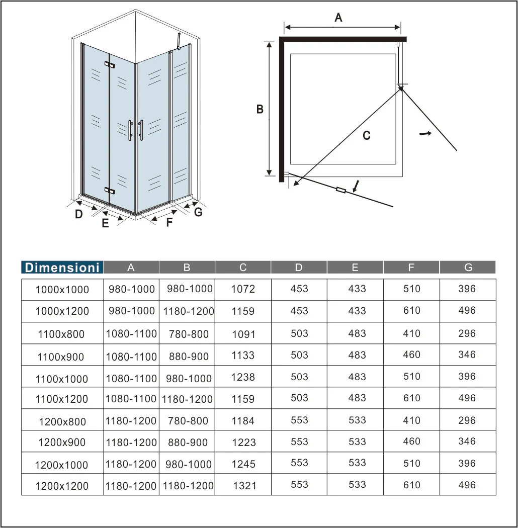 Aica 195 cm Box Doccia Angolare Porta Pieghevole Porta Battente Vetro 6mm Anticalcare Trasparente Barra Stabilizzatrice Cromo Lucido - Image 12