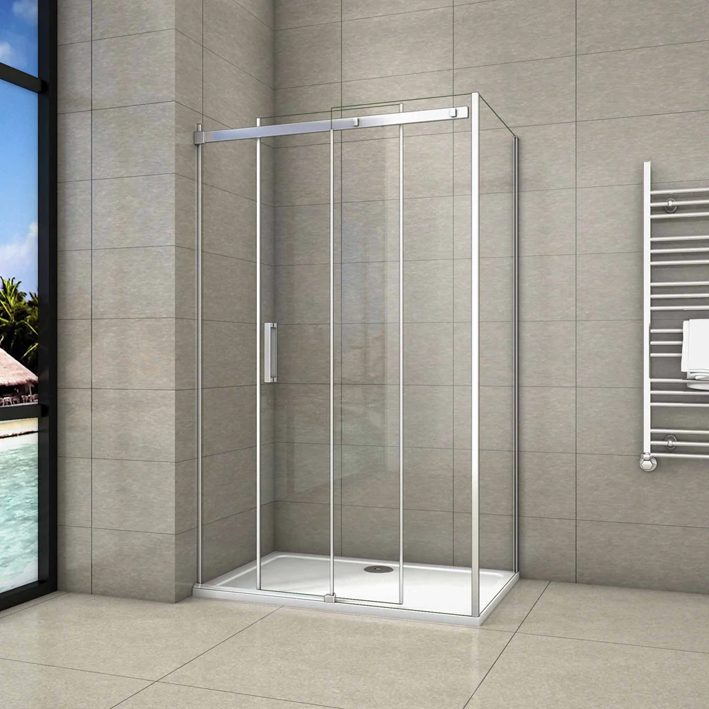 Aica 195 cm Box Doccia Angolare Porta Scorrevole con Parete Fissa Vetro 8 mm Temperato Anticalcare Telaio in Alluminio Cromato Lucido - Image 2