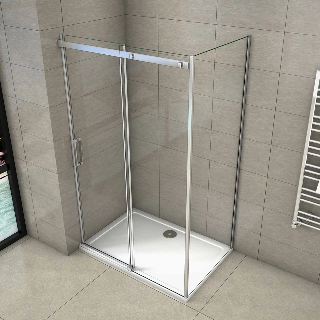 Aica 195 cm Box Doccia Angolare Porta Scorrevole con Parete Fissa Vetro 8 mm Temperato Anticalcare Telaio in Alluminio Cromato Lucido - Image 4