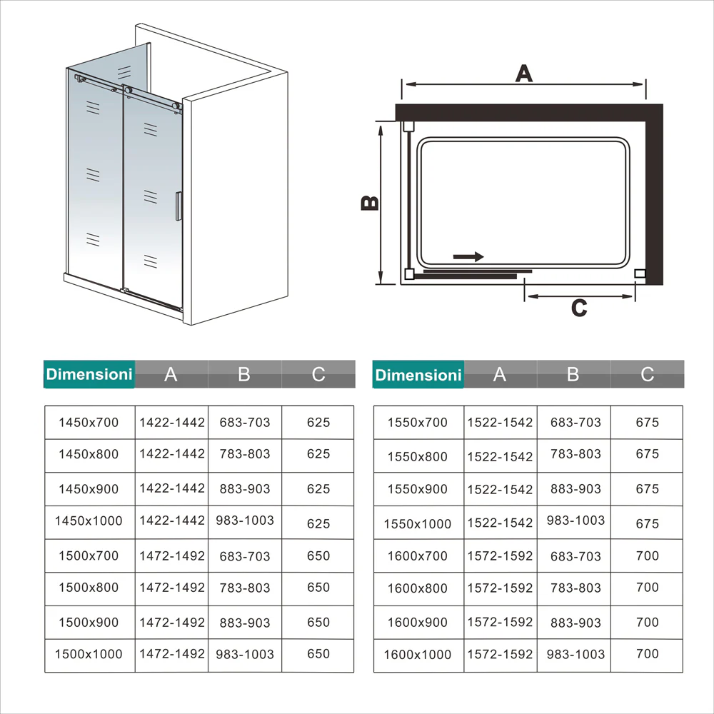 Aica 195 cm Box Doccia Angolare Porta Scorrevole con Parete Laterale Vetro 8 mm Temperato Trasparente Anticalcare Telaio Cromato Lucido - Image 10