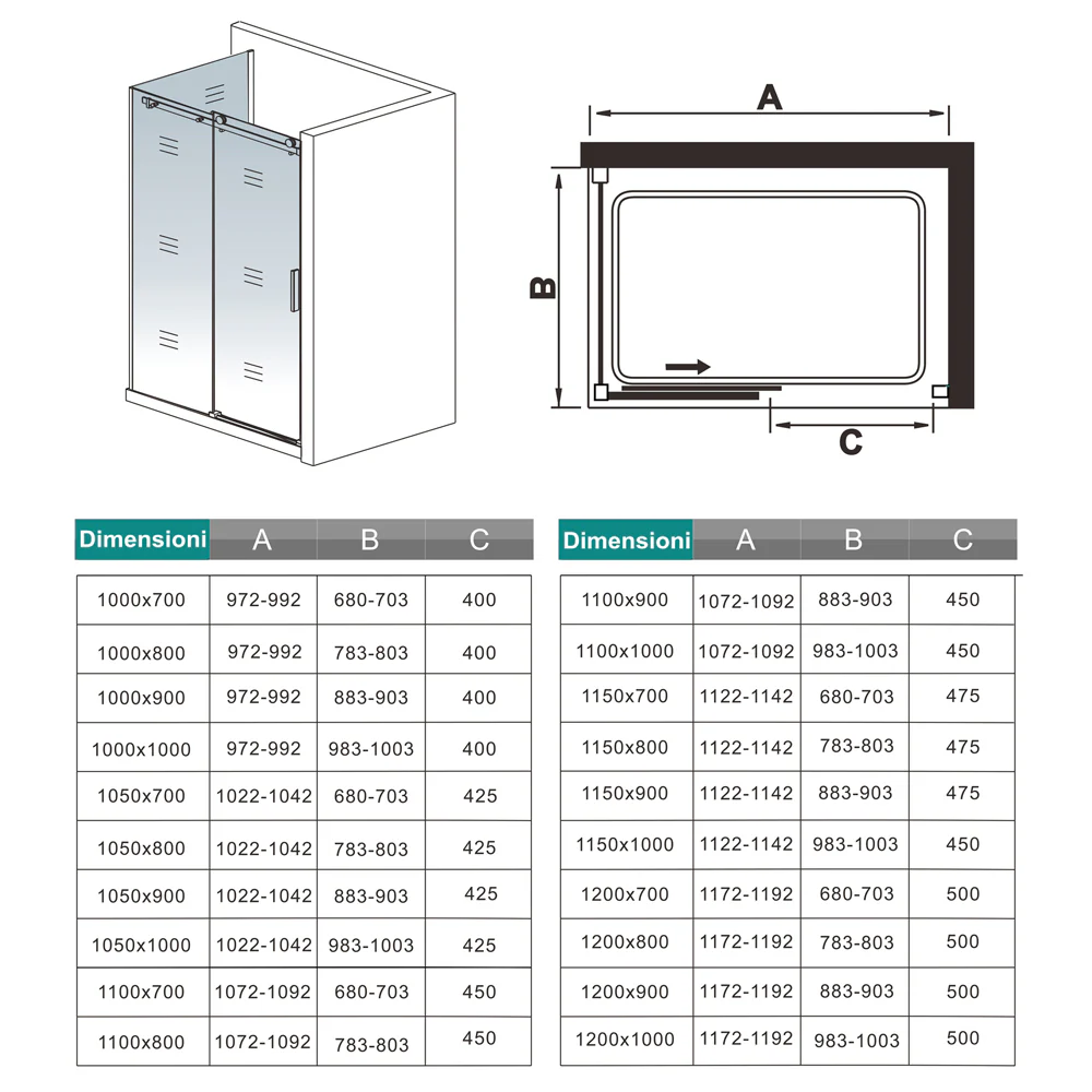 Aica 195 cm Box Doccia Angolare Porta Scorrevole con Parete Laterale Vetro 8 mm Temperato Trasparente Anticalcare Telaio Cromato Lucido - Image 8