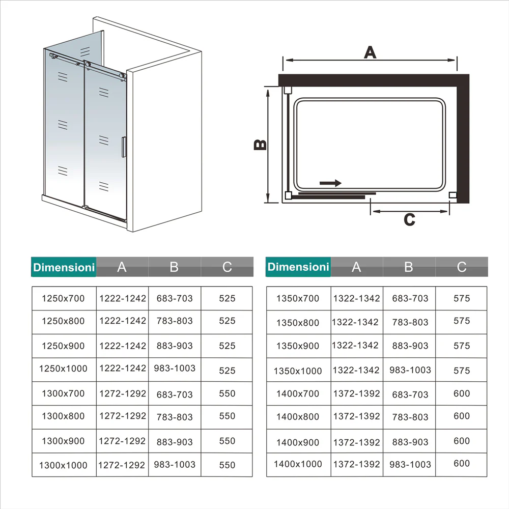 Aica 195 cm Box Doccia Angolare Porta Scorrevole con Parete Laterale Vetro 8 mm Temperato Trasparente Anticalcare Telaio Cromato Lucido - Image 9