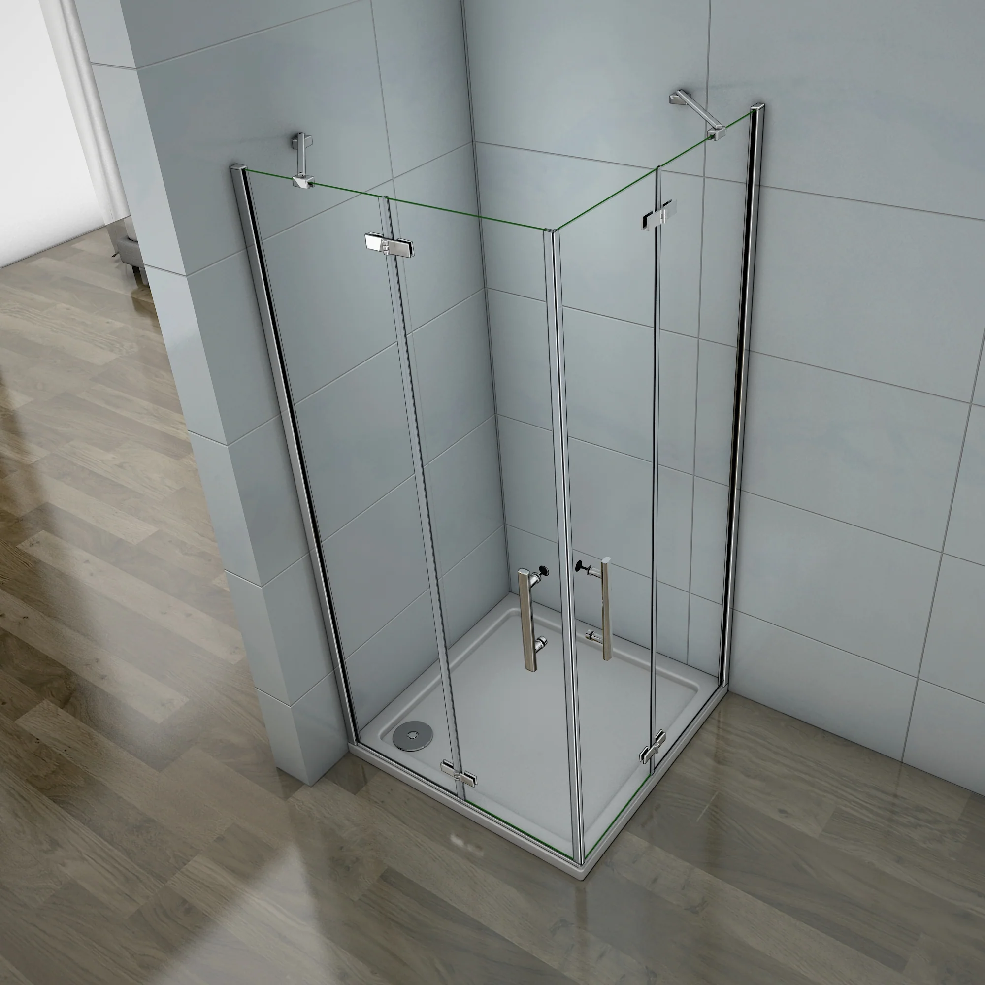 Aica 195 cm Box Doccia Doppie Porte Apertura Battente In Vetro 6 mm Temperato Anticalcare Trasparente con Barre Stabilizzatrici - Image 2